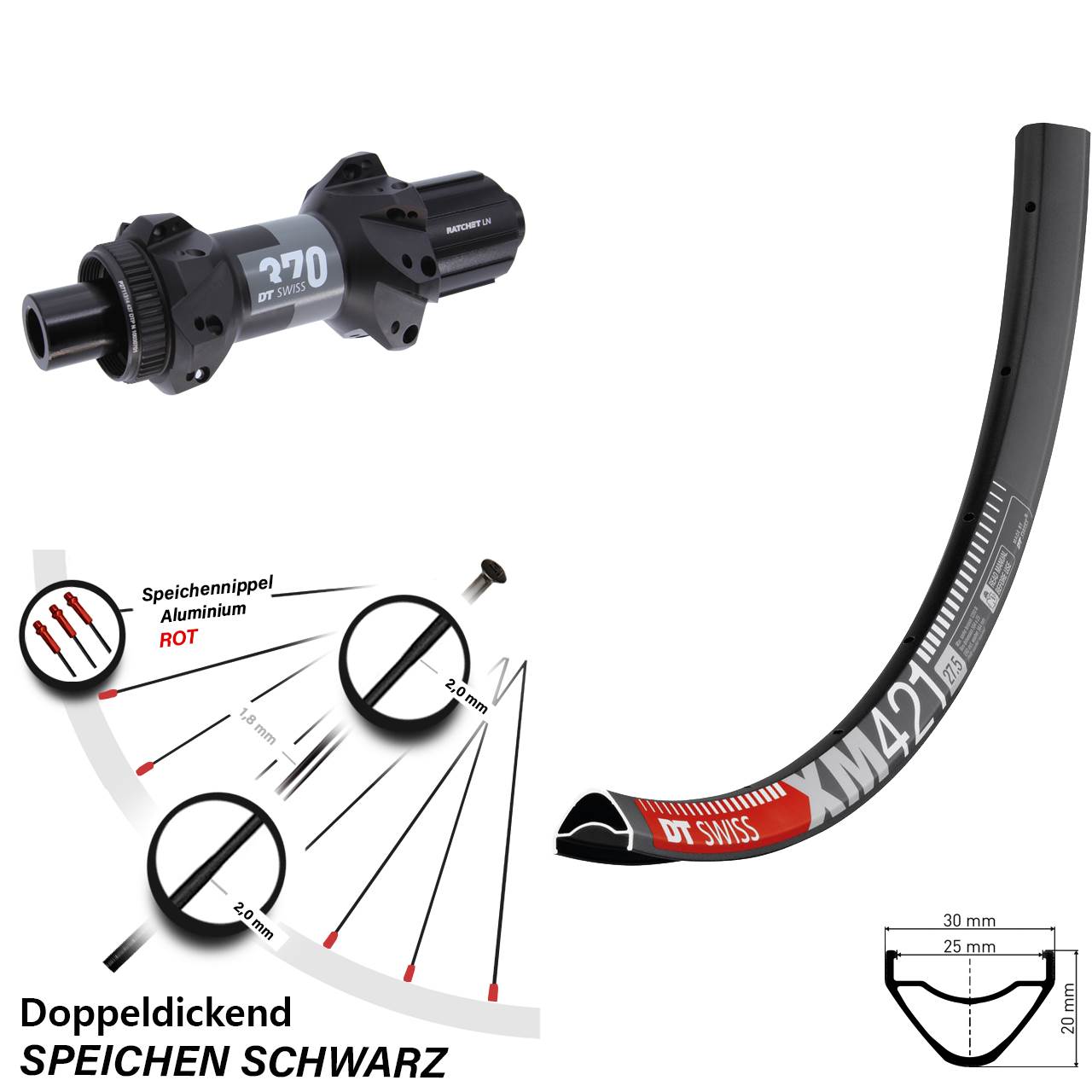 27,5 Zoll DT Swiss XM 421 370 Straightpull Centerlock Hinterrad 12x148 8-11 fac