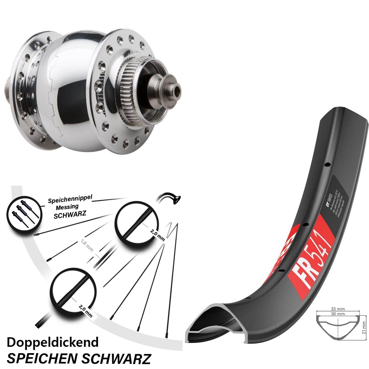29 Zoll DT Swiss FR 541 SON delux Disc Nabendynamolaufrad für Schnellspanner