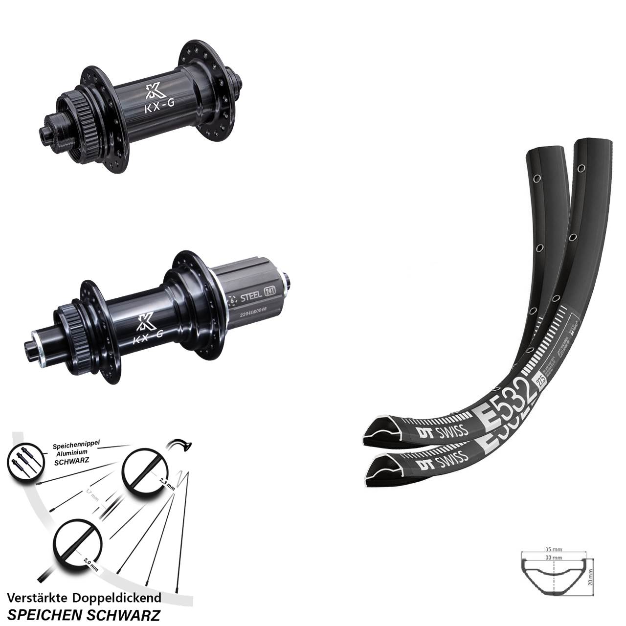 DT Swiss E532 KX-GS 29 Zoll Disc Laufradsatz für Schnellspanner 8-12 fach