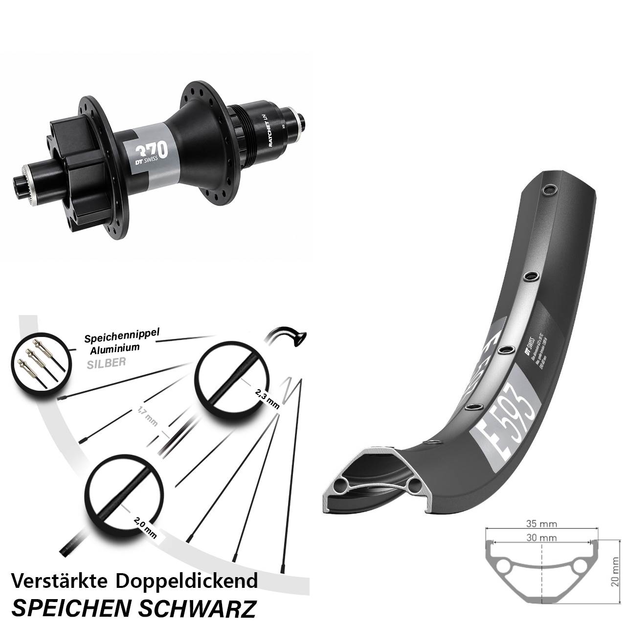 DT Swiss E593-370 29 Zoll Disc Laufrad QR Boost XD 11-12 fach
