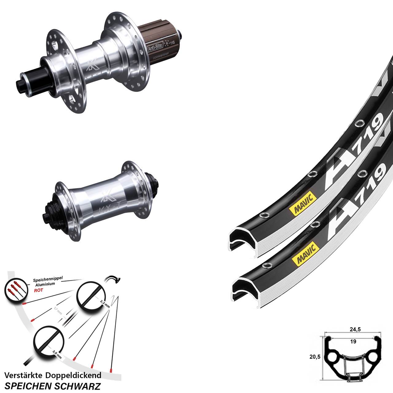 Laufrad-Satz 28 Zoll Mavic A719 KX-T 4 Kugellager 8-12 fach HG für Schnellspanner
