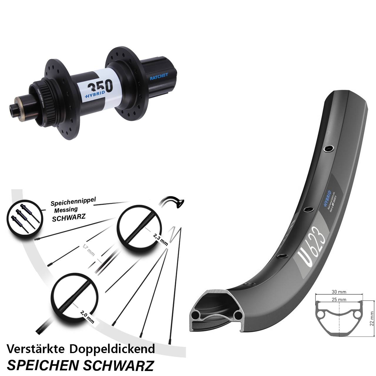 DT Swiss U 623 350 Hybrid 28-29 Zoll Hinterrad 5x141 Centerlock 8-11 fach