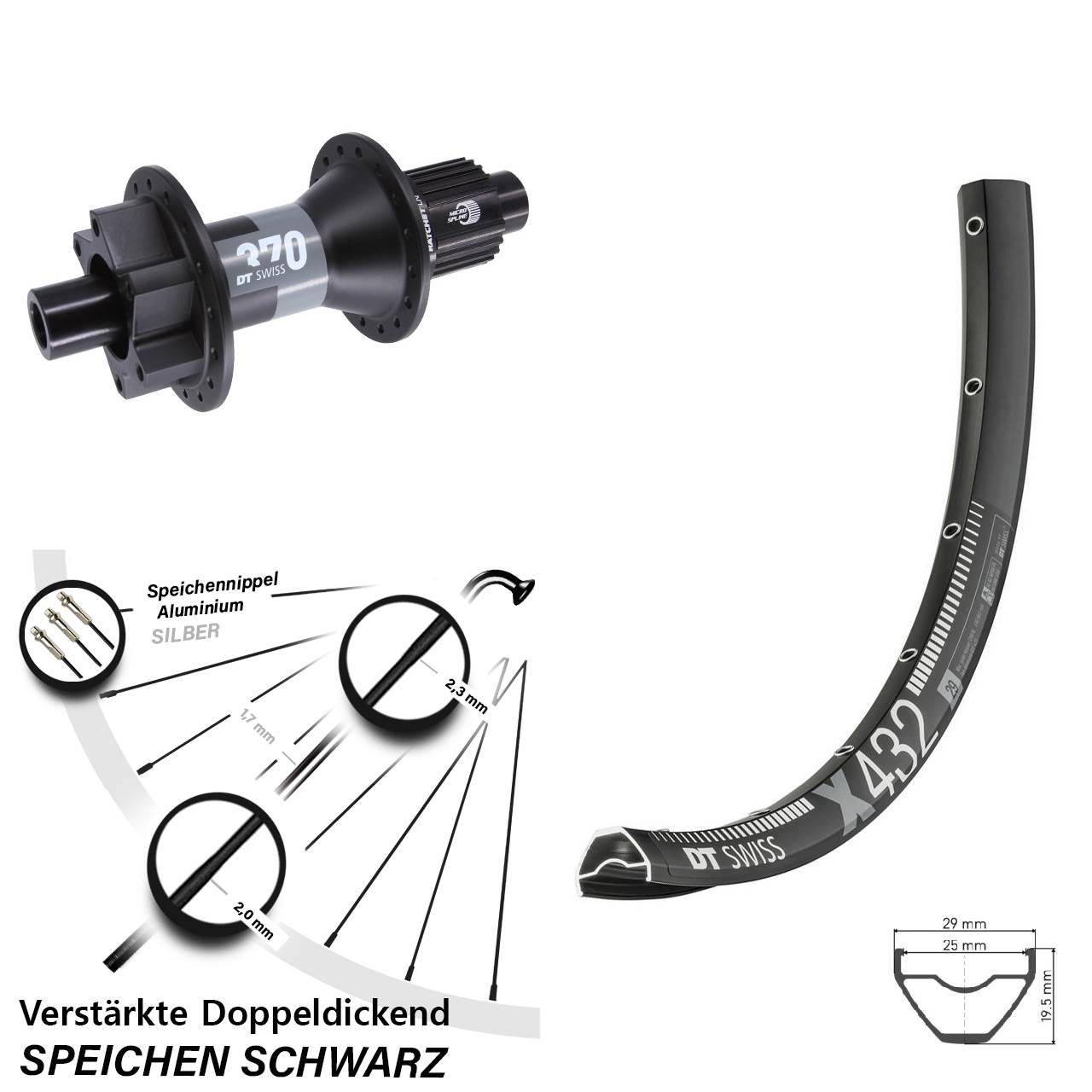 6-Loch Hinterrad 29 Zoll DT Swiss X 432-370 Micro Spline 12x148