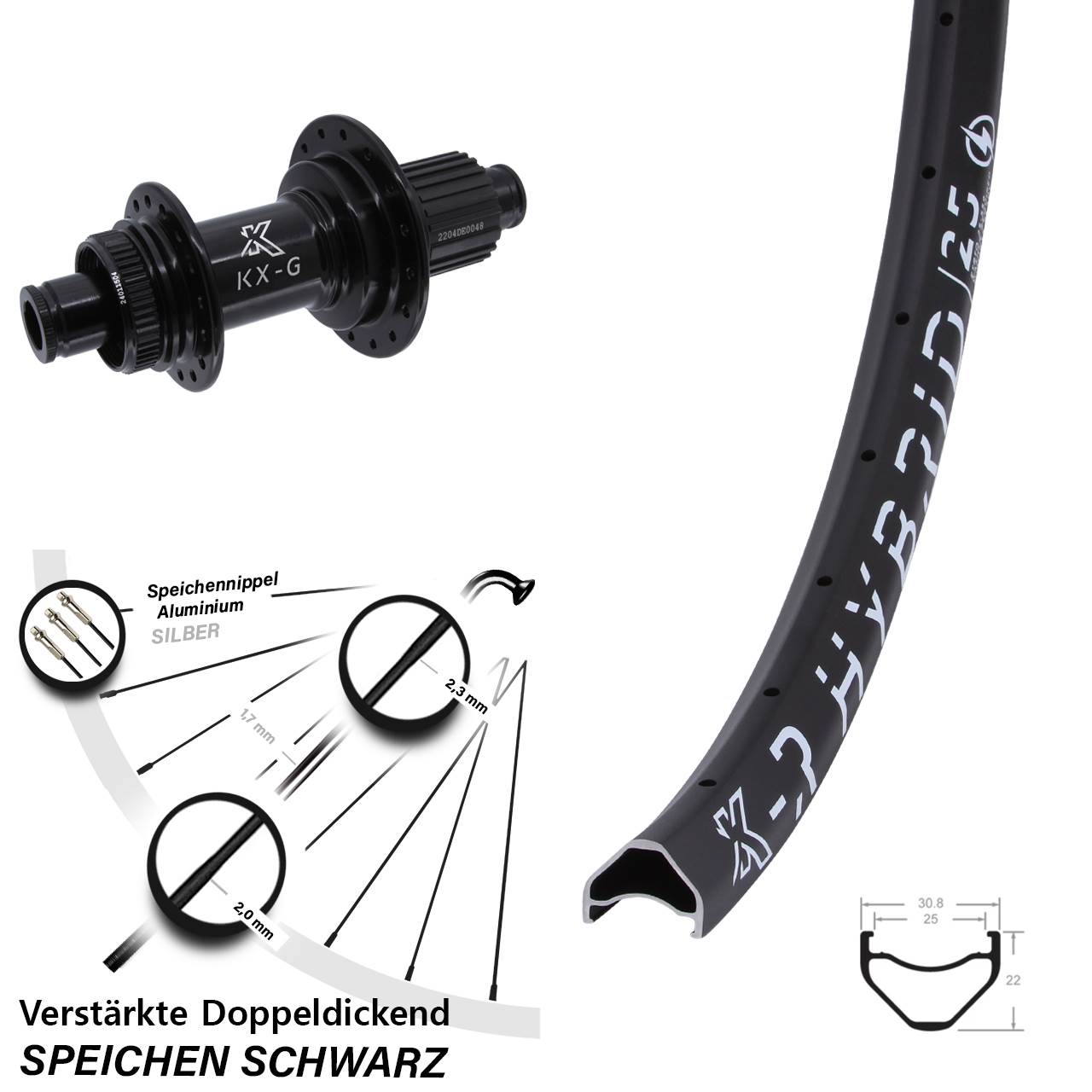 Hinterrad Centerlock 12x142 29 Zoll KX-GSR Hybrid 25 Heavy Duty Micro Spline