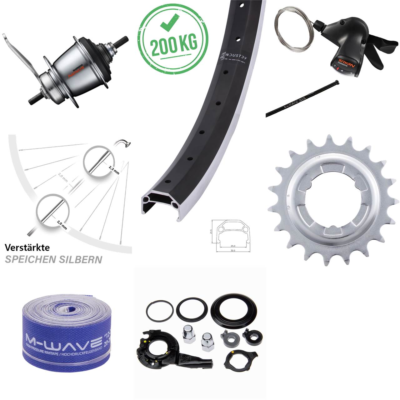 26 Zoll KX Industry Shimano 7 Gang Nabenschaltung Hinterrad Rücktritt