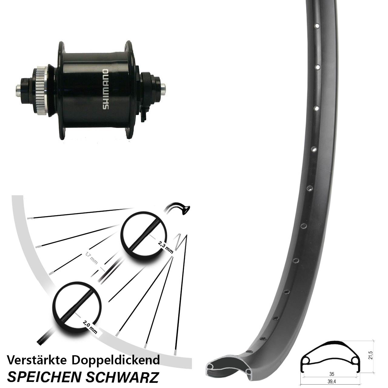 Disc Vorderrad mit Nabendynamo für Schnellspanner 27,5 Zoll Ambrosio E35 Shimano DH-UR700