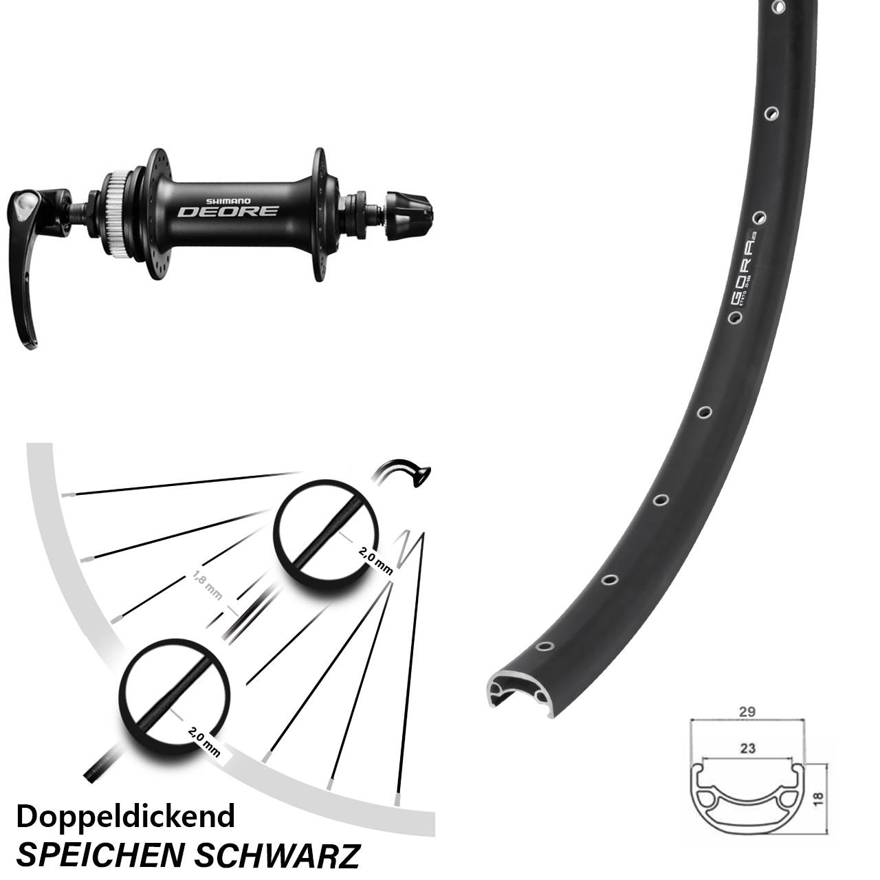 Centerlock Vorderrad für Schnellspanner 28-29 Zoll Gora 23 Shimano Deore