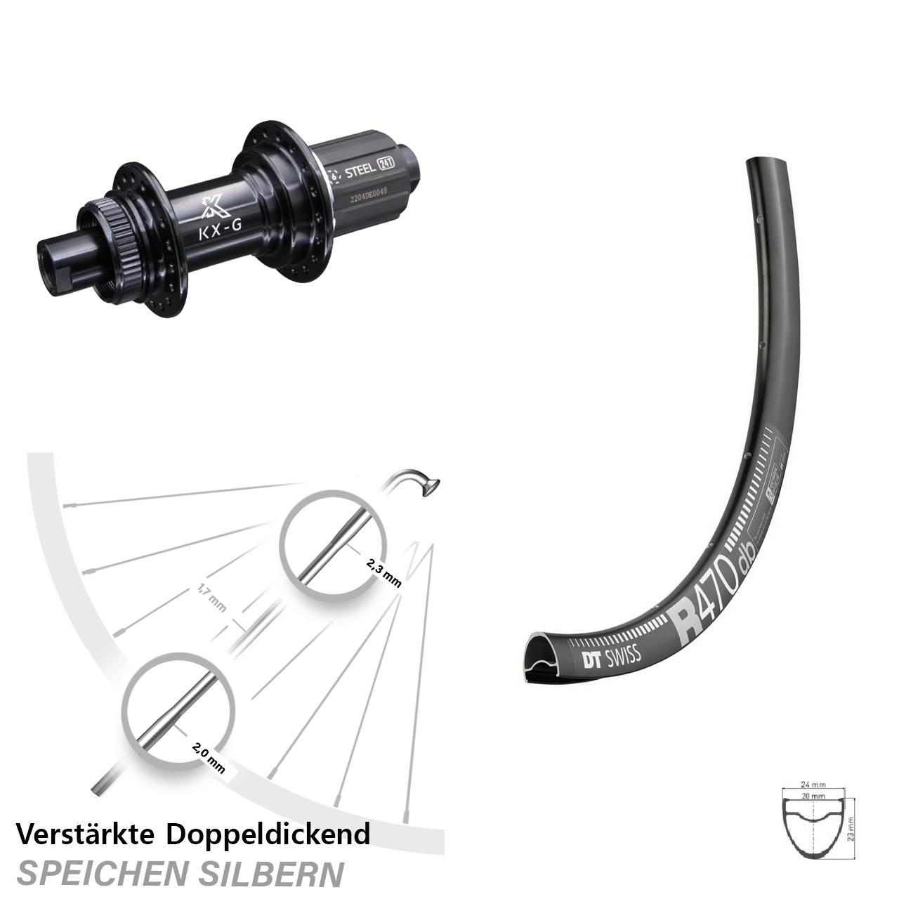 DT Swiss R 470 Disc Hinterrad 28 Zoll KX-GS Nabe 12x142 mm Centerlock 8-12 fach