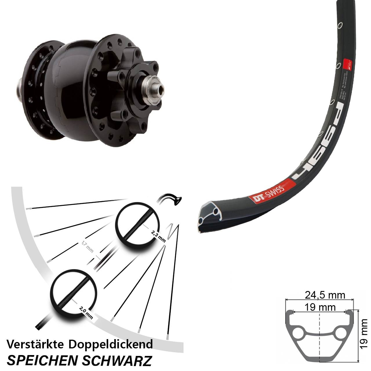 Disc Laufrad mit Nabendynamo 28-29 Zoll DT Swiss 466 SON 28 QR