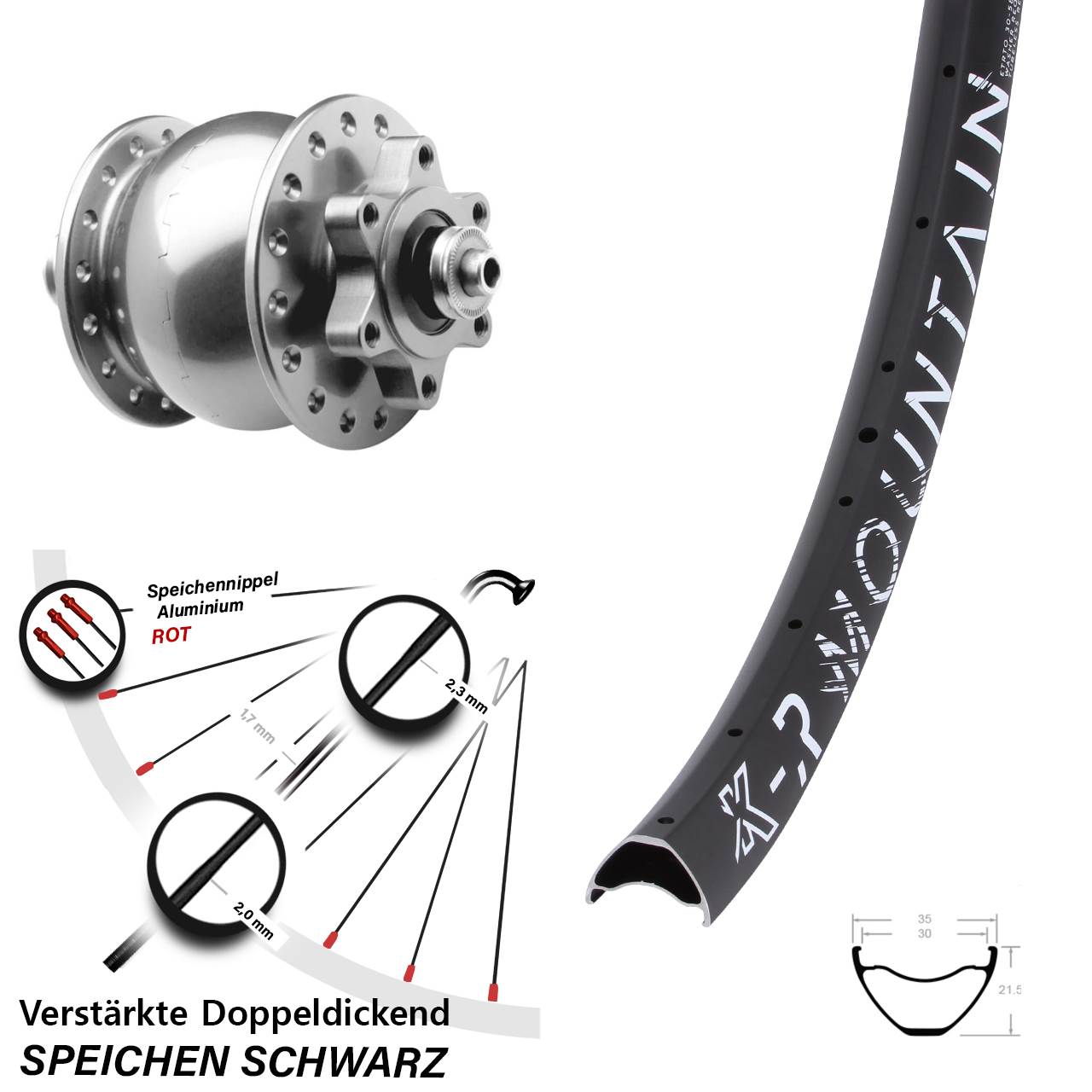 KX-R Mountain SON 28 27,5 Zoll Vorderrad Disc 6-Loch mit Nabendynamo QR
