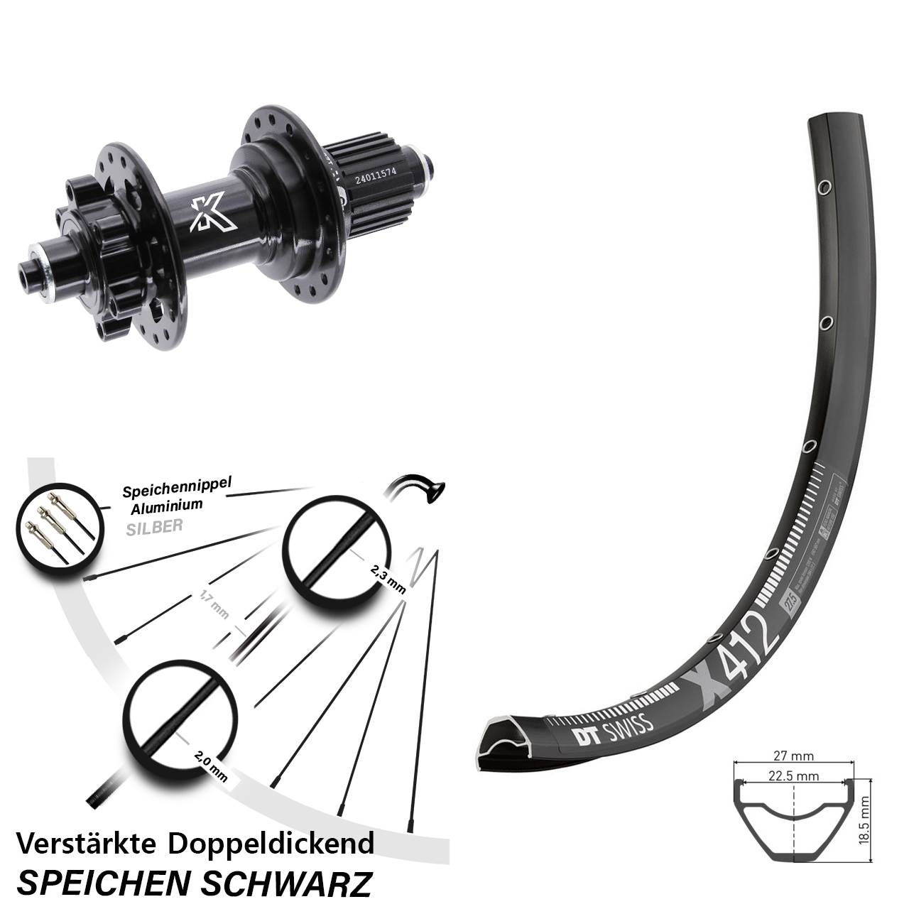 DT Swiss X 412 KX-M 29 Zoll Hinterrad 6-Loch für Schnellspanner Micro Spline