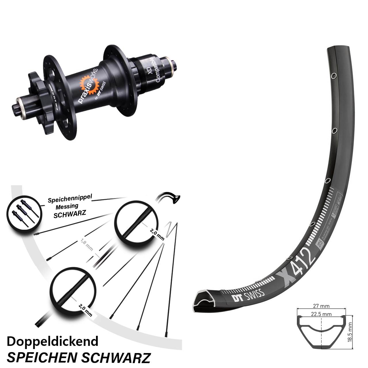 28-29 Zoll DT Swiss X412-350 Disc Laufrad für Schnellspanner XD 11-12 fach
