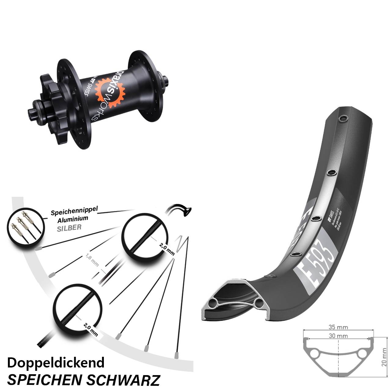 Vorderrad 6-Loch 29 Zoll DT Swiss E593-350 QR