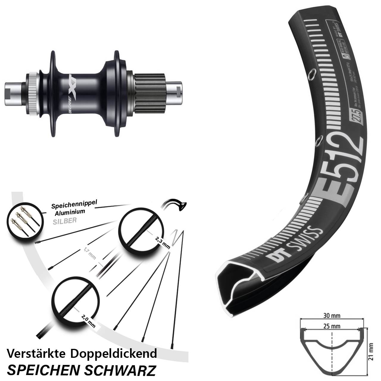 27,5 Zoll DT Swiss E512 Shimano FH-M8110 Disc Laufrad 12x142 Micro Spline