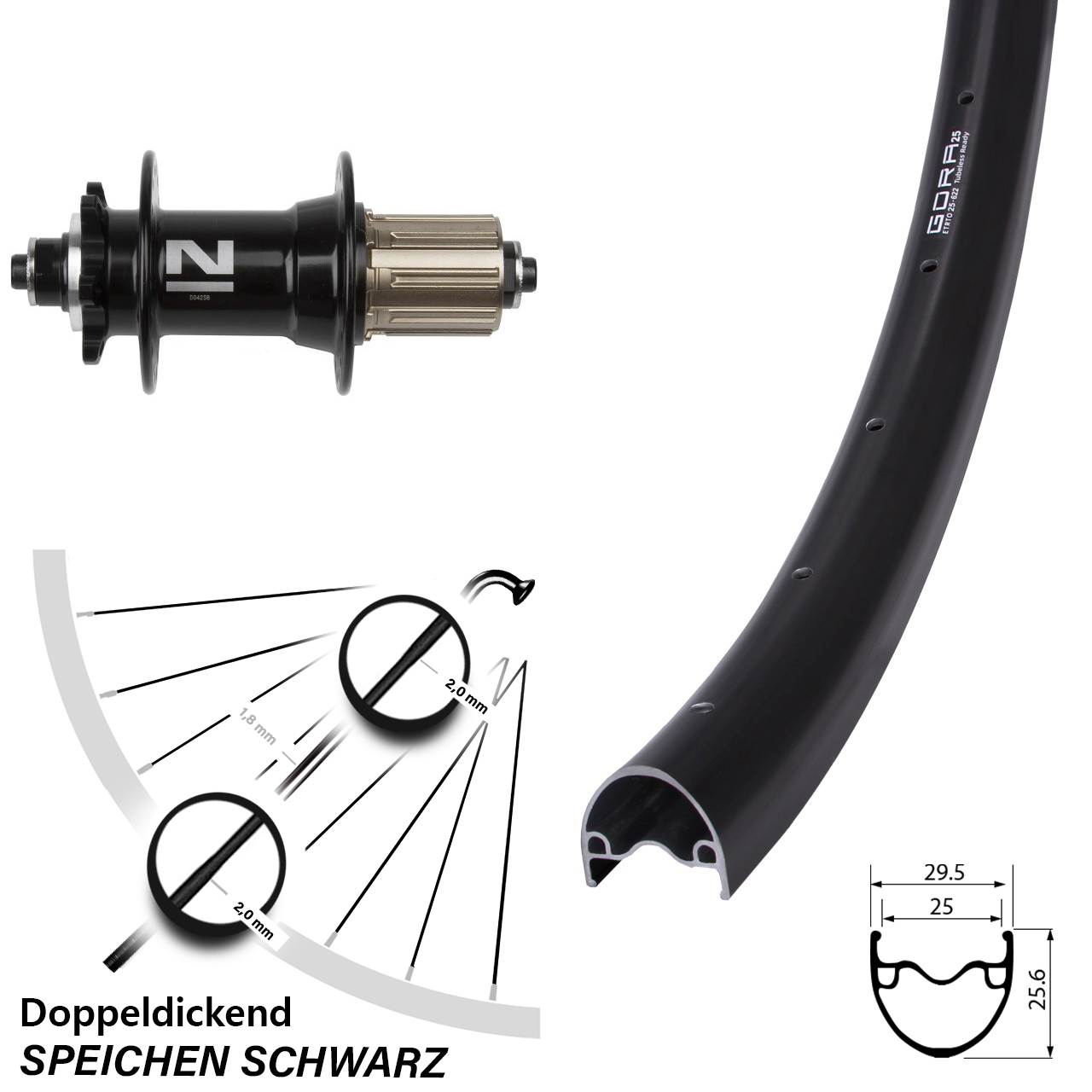 29 Zoll Gora 25 Novatec D-042SB Hinterrad 6-Loch für Schnellspanner 8-11 fach
