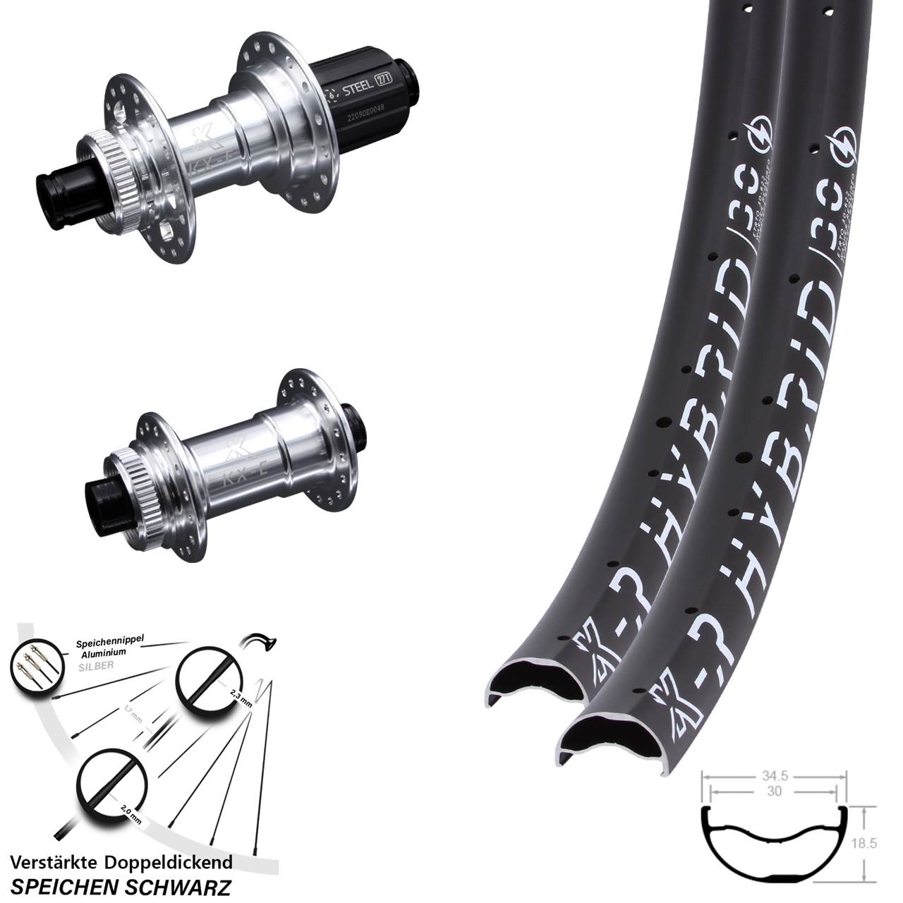 29 Zoll KX-ER Hybrid 30 Stahlachse Laufradsatz 15x100 12x142 8-12 fach