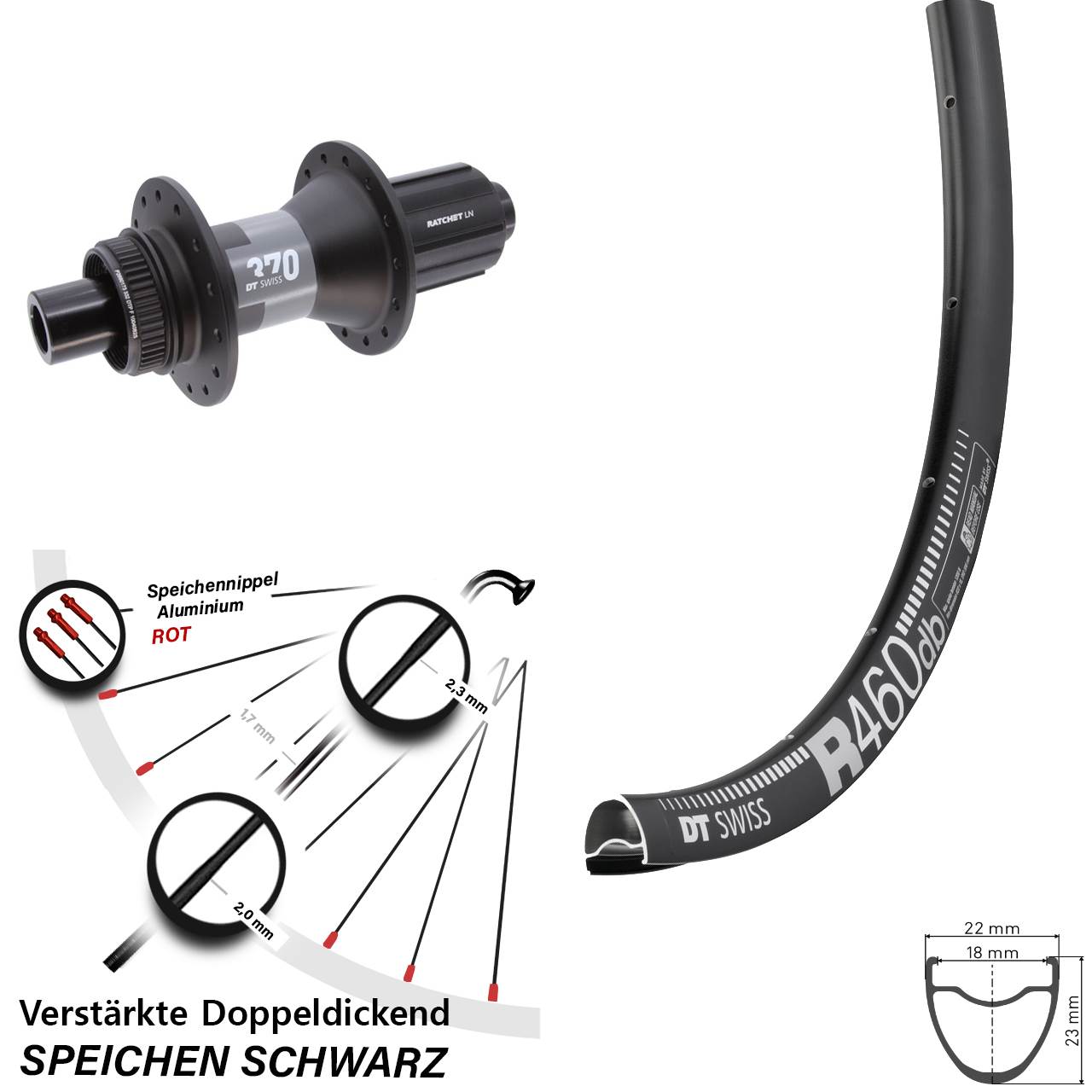 Hinterrad Centerlock 28 Zoll DT Swiss R 460-370 11-12 fach HG 12x142