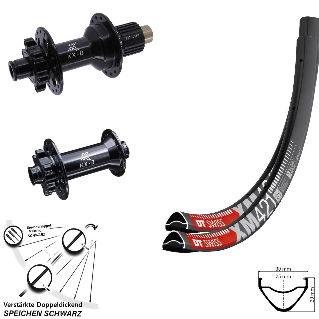 27,5 Zoll DT Swiss XM 421 KX-B Laufradsatz 6-Loch 15x110 12x148 Shimano Micro Spline