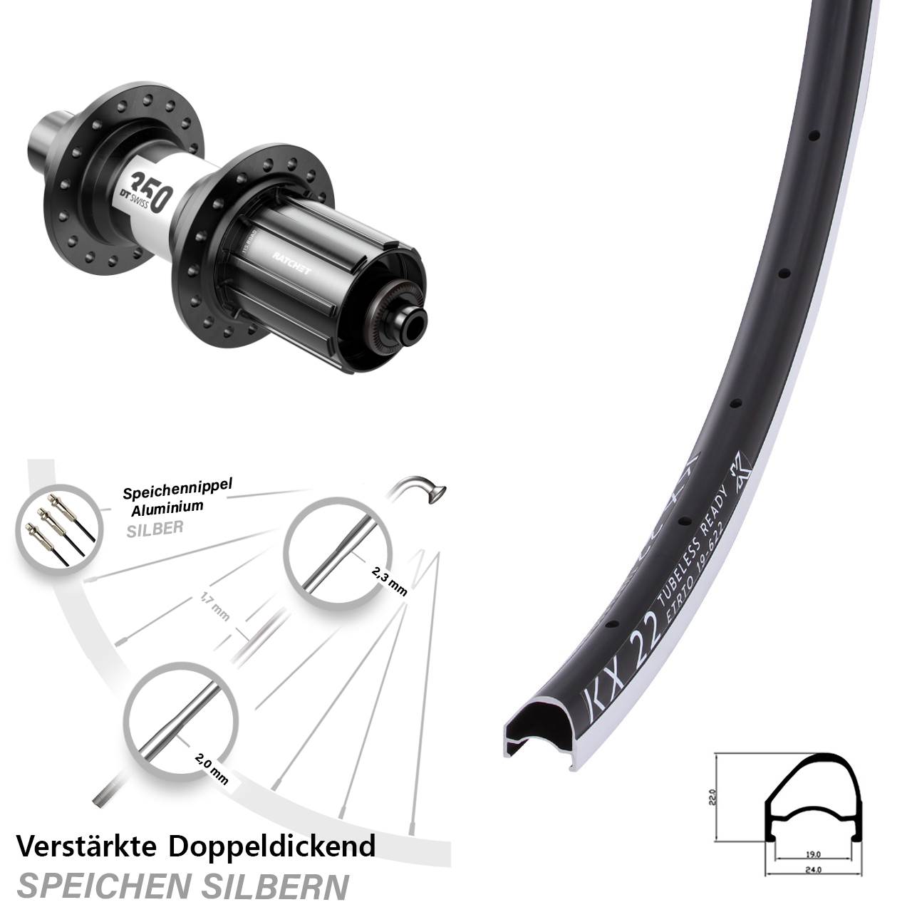 28 Zoll KX 22 OS DT Swiss 350 Rennrad Laufrad hinten QR 11-12 fach