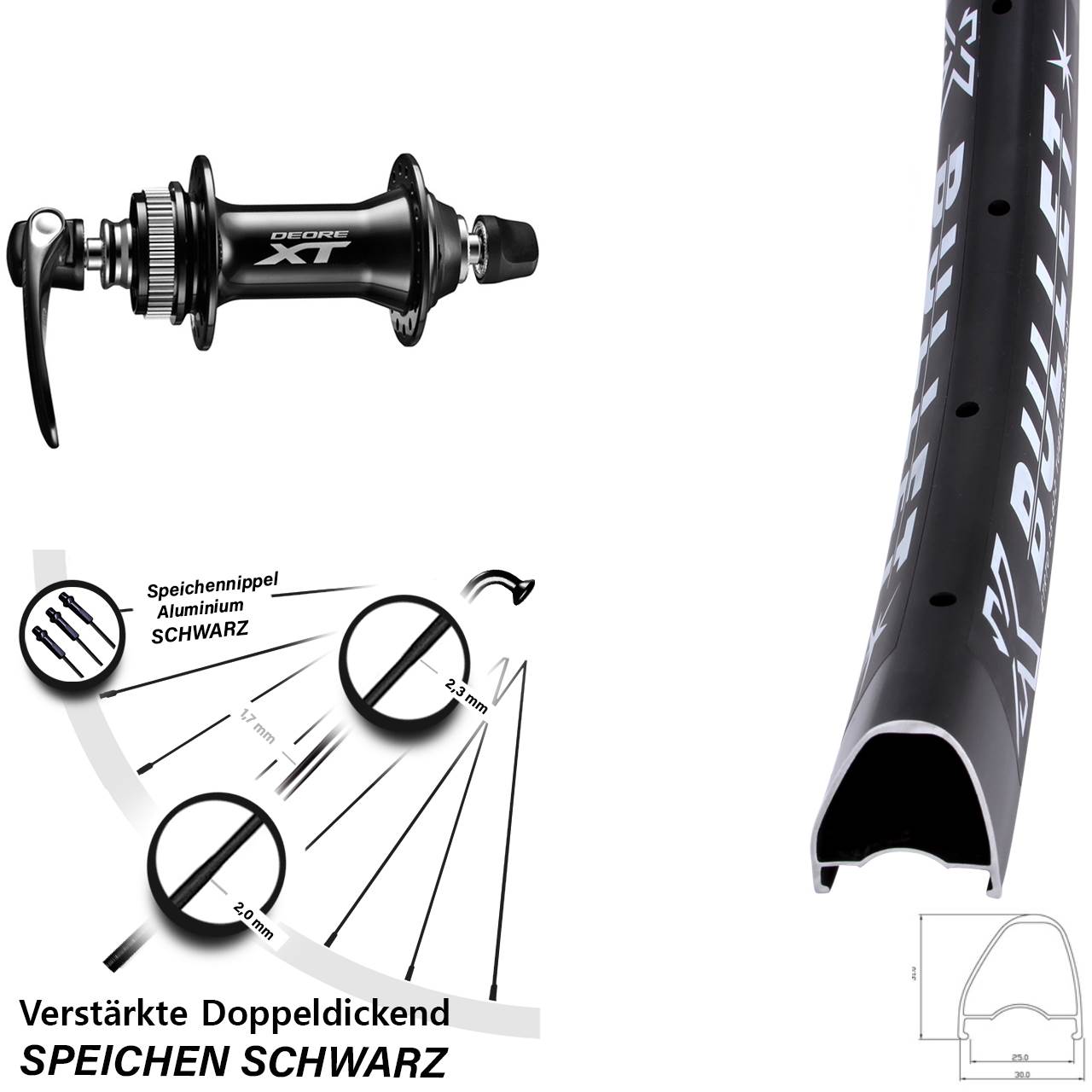 KX Bullet OS Shimano XT 28-29 Zoll Disc Laufrad für Schnellspanner