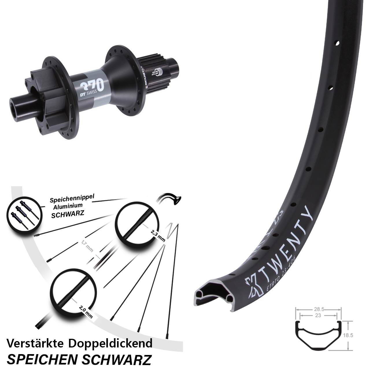 Boost Disc Laufrad 12x148 20 Zoll KX Twenty DT Swiss 370 Shimano Micro Spline