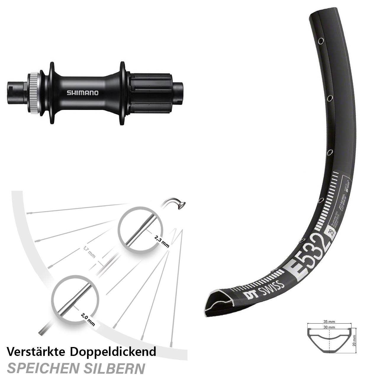 Centerlock Hinterrad 29 Zoll DT Swiss E 532 Shimano FH-MT400 8-11 fach HG 12x142