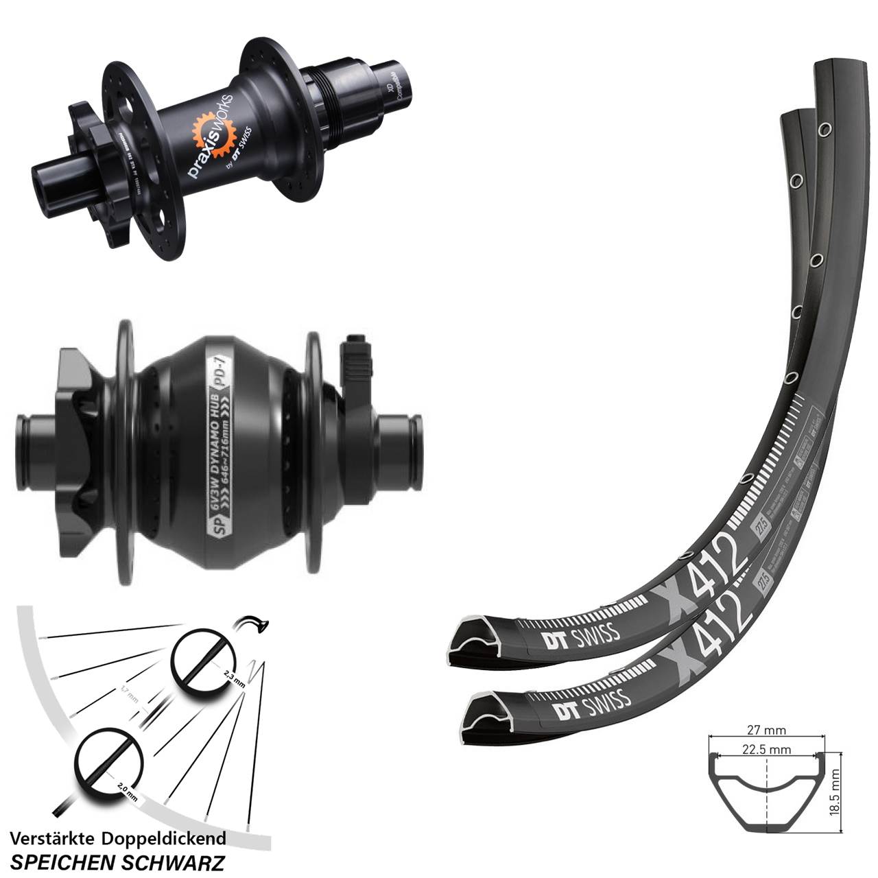6-Loch Laufradsatz 12x100/142 28-29 Zoll DT Swiss X412 350 Shutter PD-7 SRAM XD