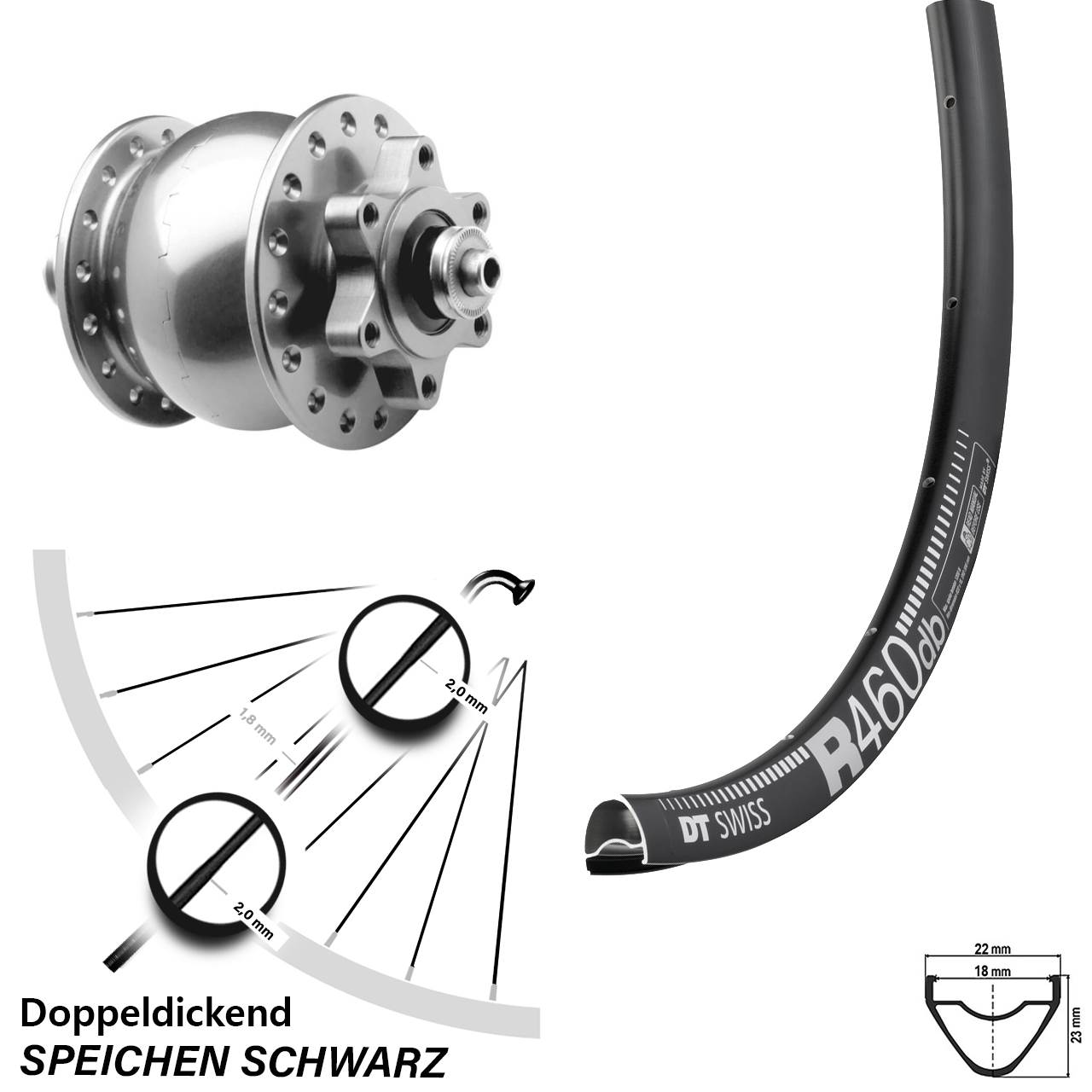 Son 28 Zoll Vorderrad DT Swiss R 460 DB Nabendynamo Disc