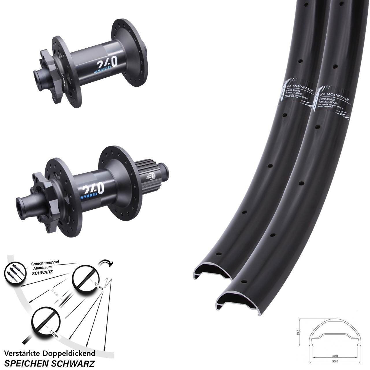 29 Zoll KX Mountain TR DT Swiss 240 Hybrid Boost 6-Loch Laufradsatz Boost Micro Spline