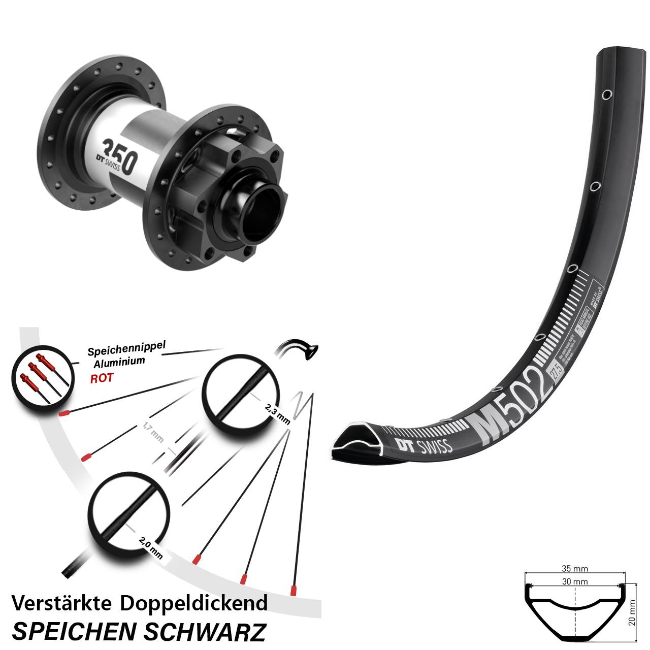 Disc Vorderrad 20x110 Boost 27,5 Zoll DT Swiss M502-350