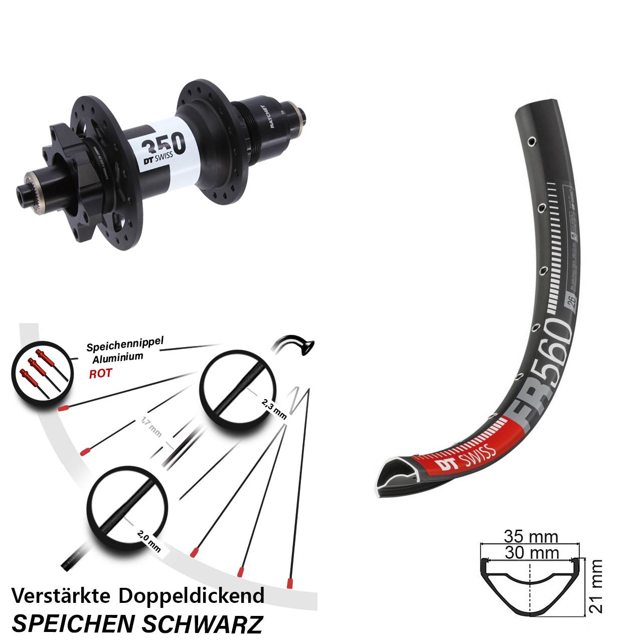 DT Swiss FR 560 350 26 Zoll Disc Laufrad QR SRAM XD
