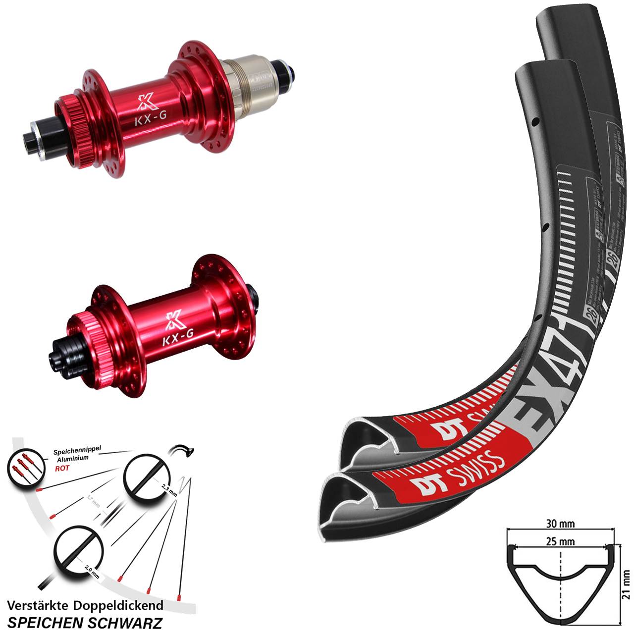 650B DT Swiss EX471 KX-G rot Centerlock Laufradsatz QR SRAM XDR