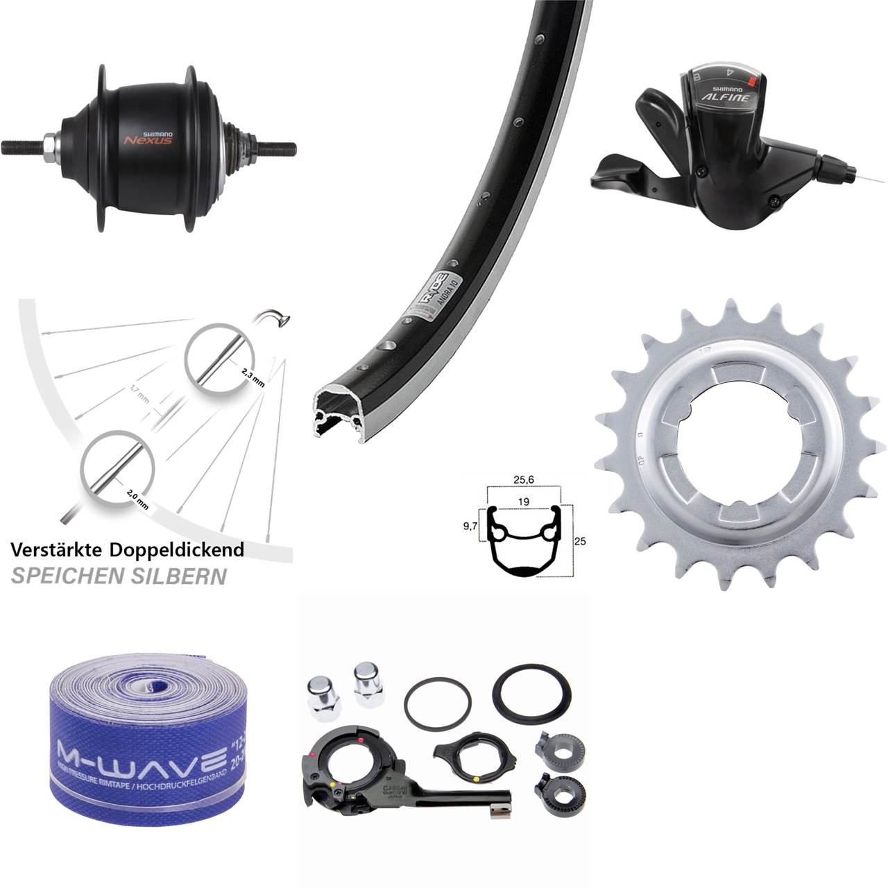 20 Zoll Ryde Andra 10 Shimano Nexus 8 Gang Premium Hinterrad