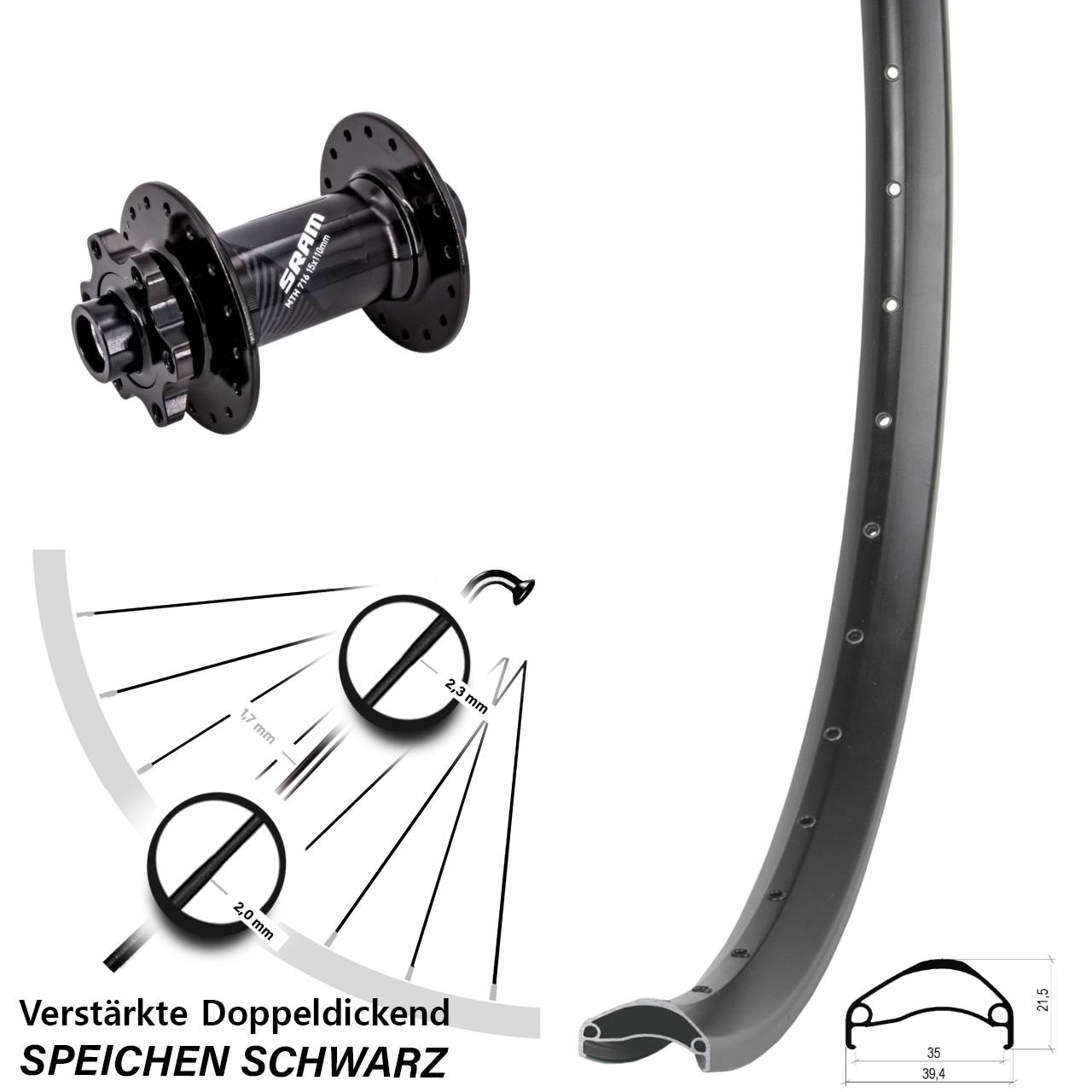 29 Zoll Ambrosio E35 Sram 716 Disc Vorderrad 15x110 Boost