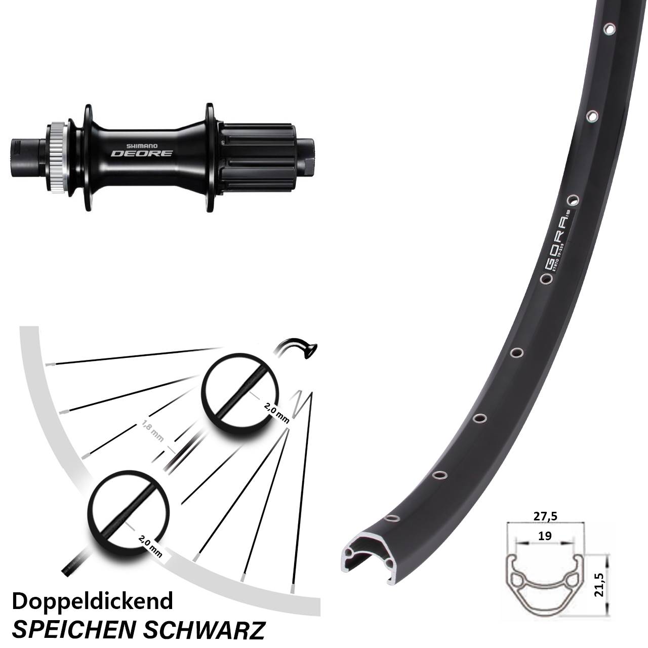 Boost Disc Hinterrad 12x148 28 Zoll Gora 19 Shimano Deore 8-11 fach HG