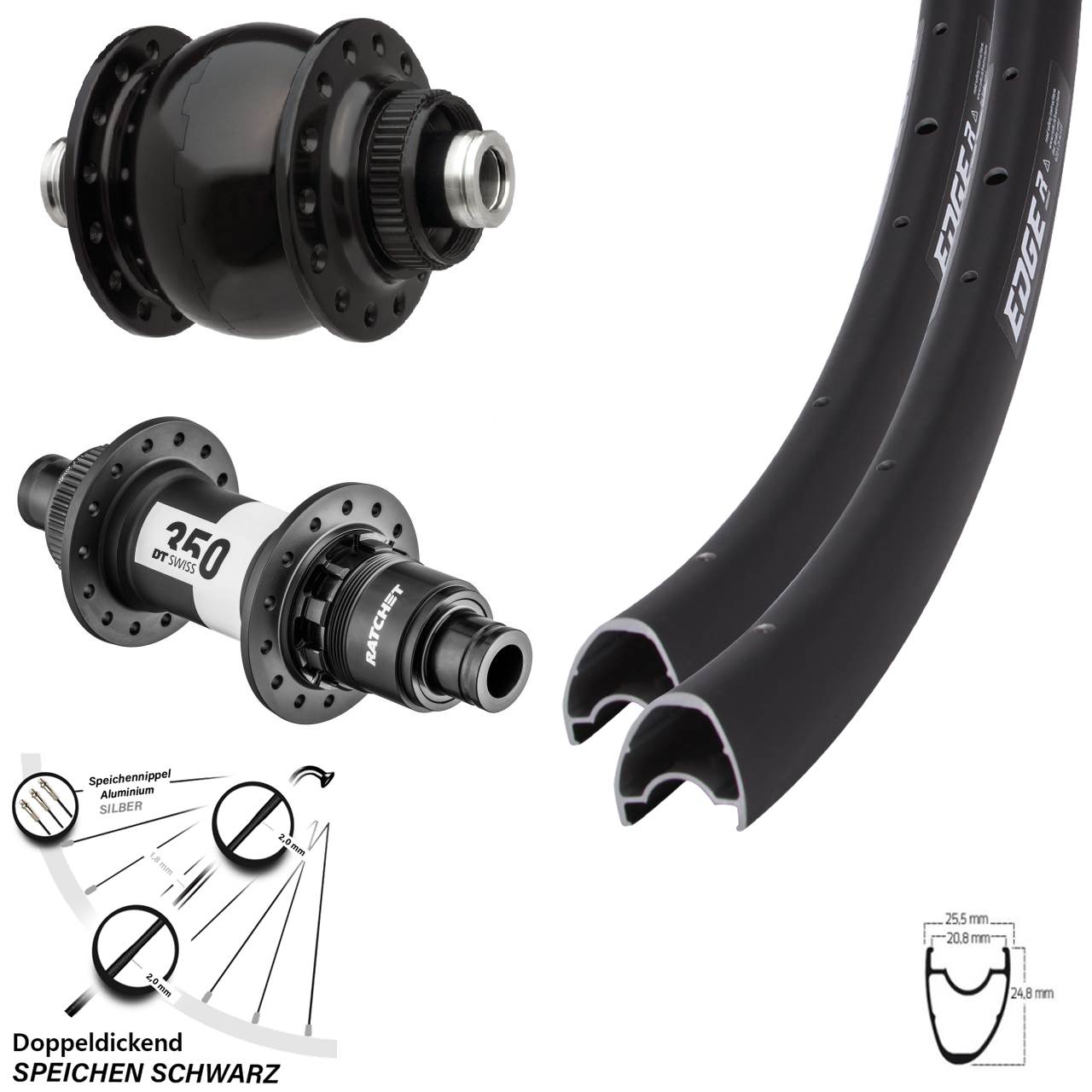 SON 28 Ryde Edge R25 OS 28 Zoll Laufradsatz Steckachse DT Swiss 350 Road 12-fach Sram XD-R