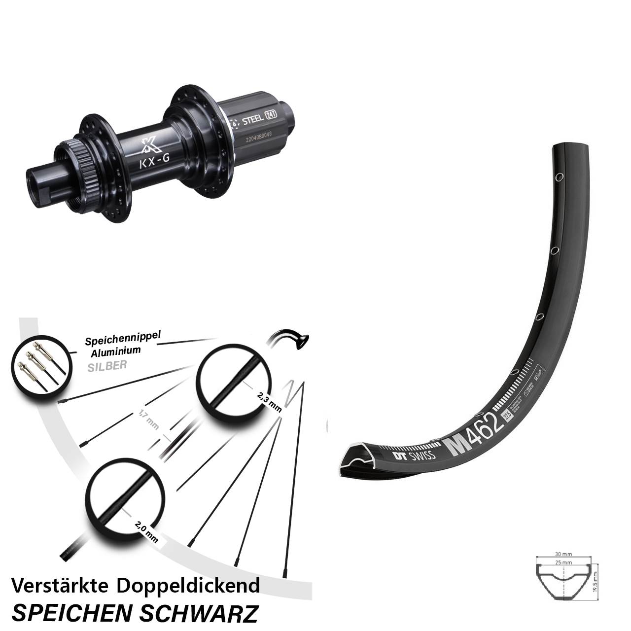 DT Swiss M 462 KX-GS verstärkt 29 Zoll Hinterrad Centerlock 12x142 8-12 fach
