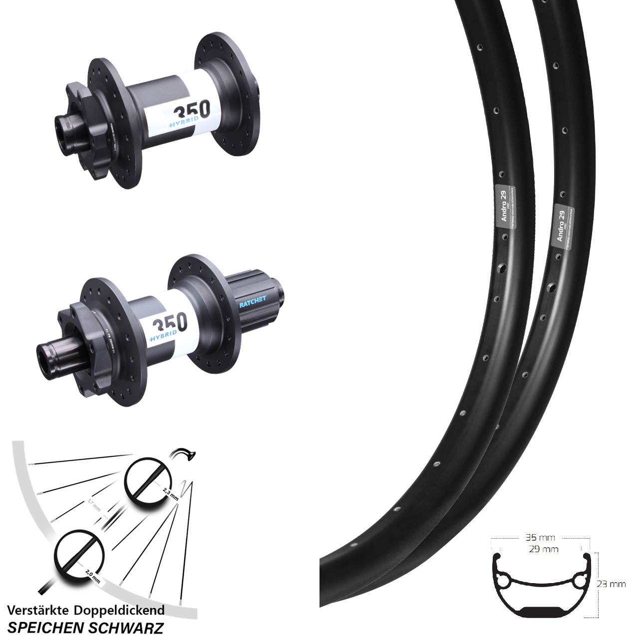 DT Swiss 350 Hybrid Disc Ryde Andra 29 Zoll Laufradsatz 15x110 12x148 8-11 fach HG