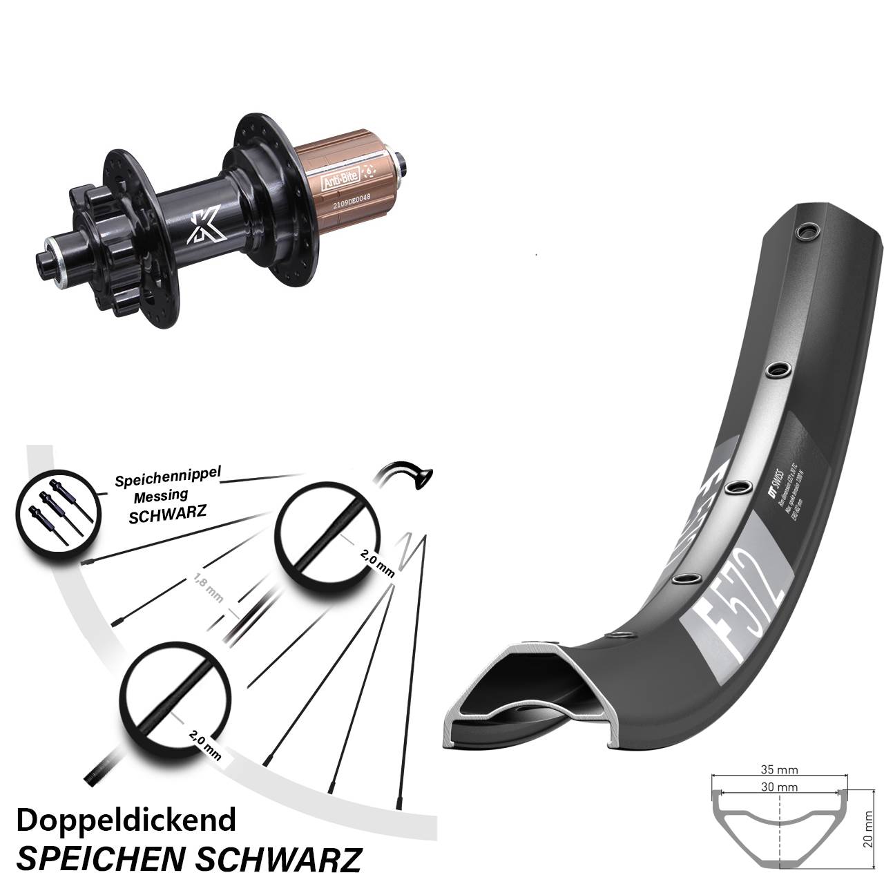 6-Loch Hinterrad QR 29 Zoll DT Swiss F572 KX-M 8-12 fach