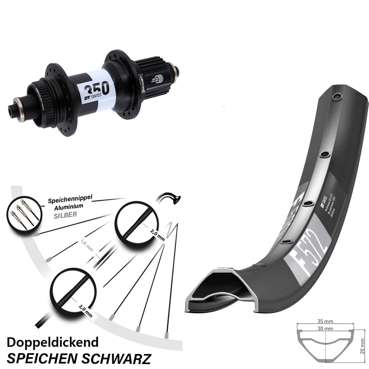 Hinterrad 29 Zoll DT Swiss F 572-350 Centerlock Micro Spline QR