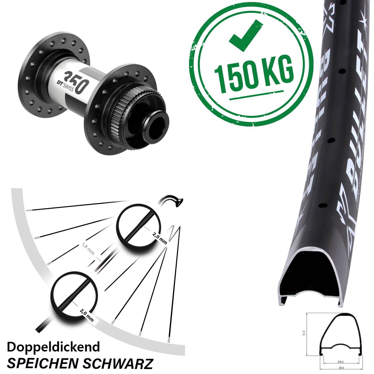 28 Zoll KX Bullet OS Vorderrad DT Swiss 350 12x100 Centerlock