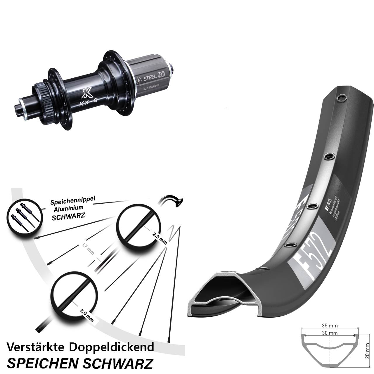Disc Laufrad 29 Zoll DT Swiss F572 KX-GS verstärkt 8-12 fach QR