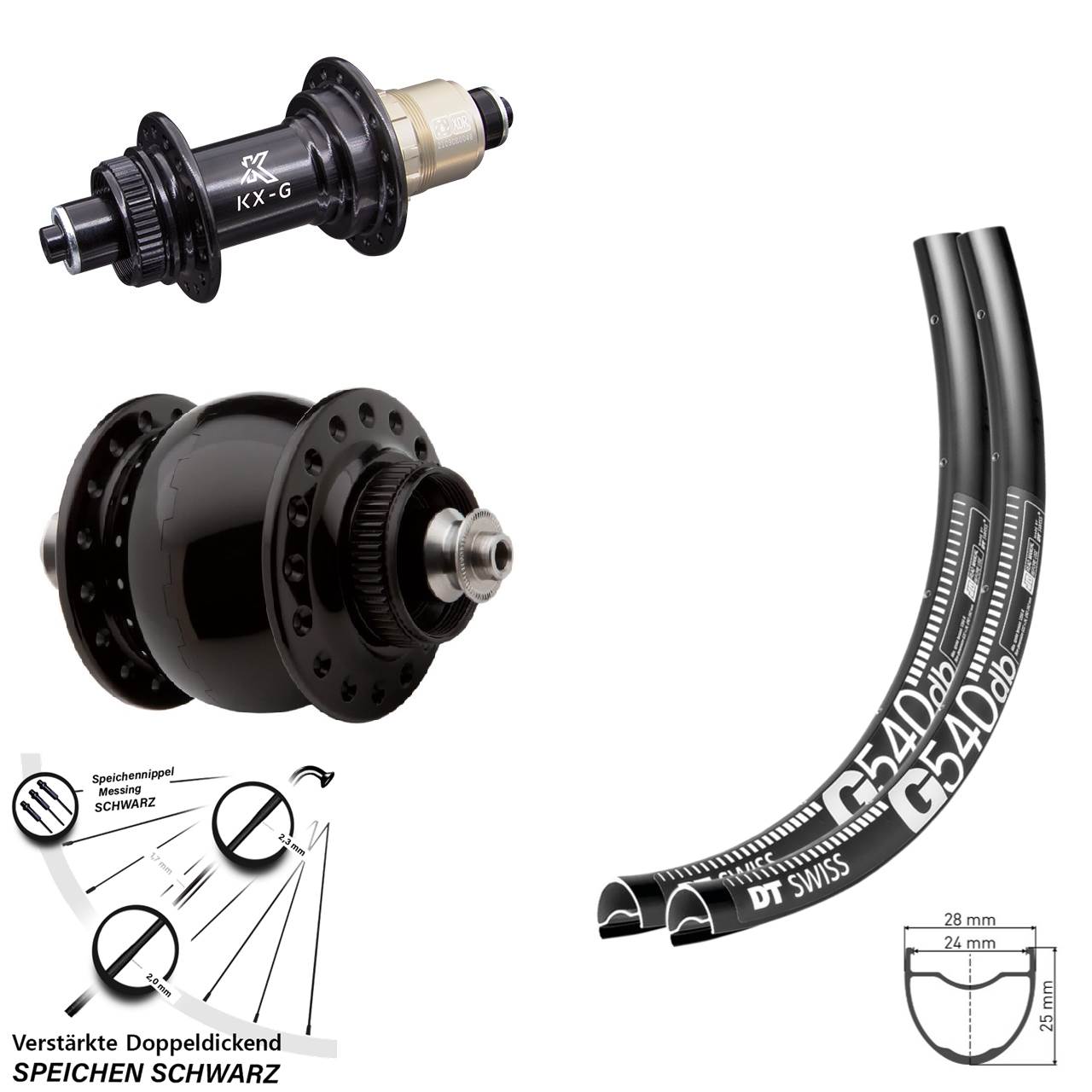 650B DT Swiss G540 KX-G SON delux Centerlock Laufradsatz für Schnellspanner XDR 11-12 fach