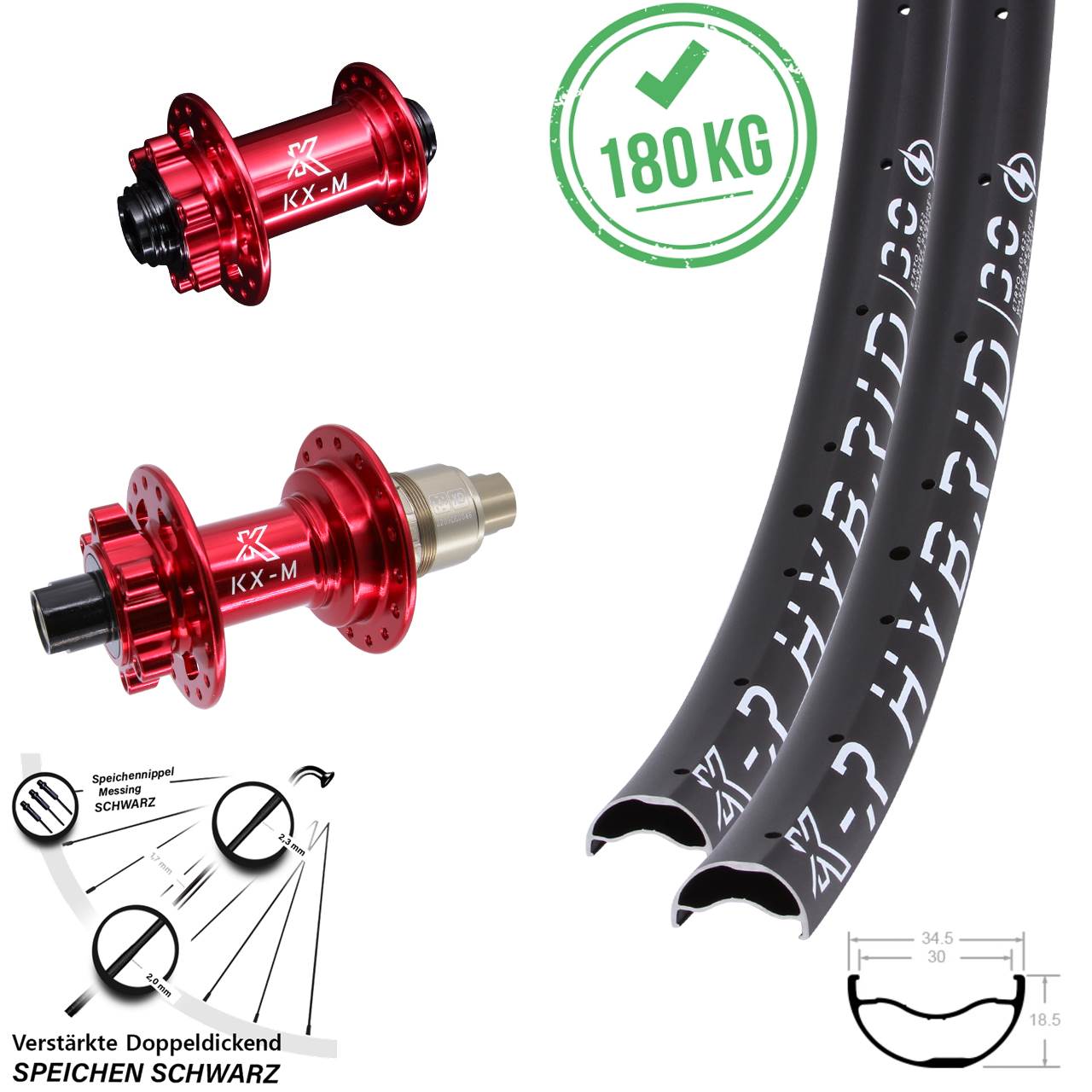 Disc Laufradsatz 29 Zoll KX-MR Hybrid 30 rot SRAM XD 15x100 12x142