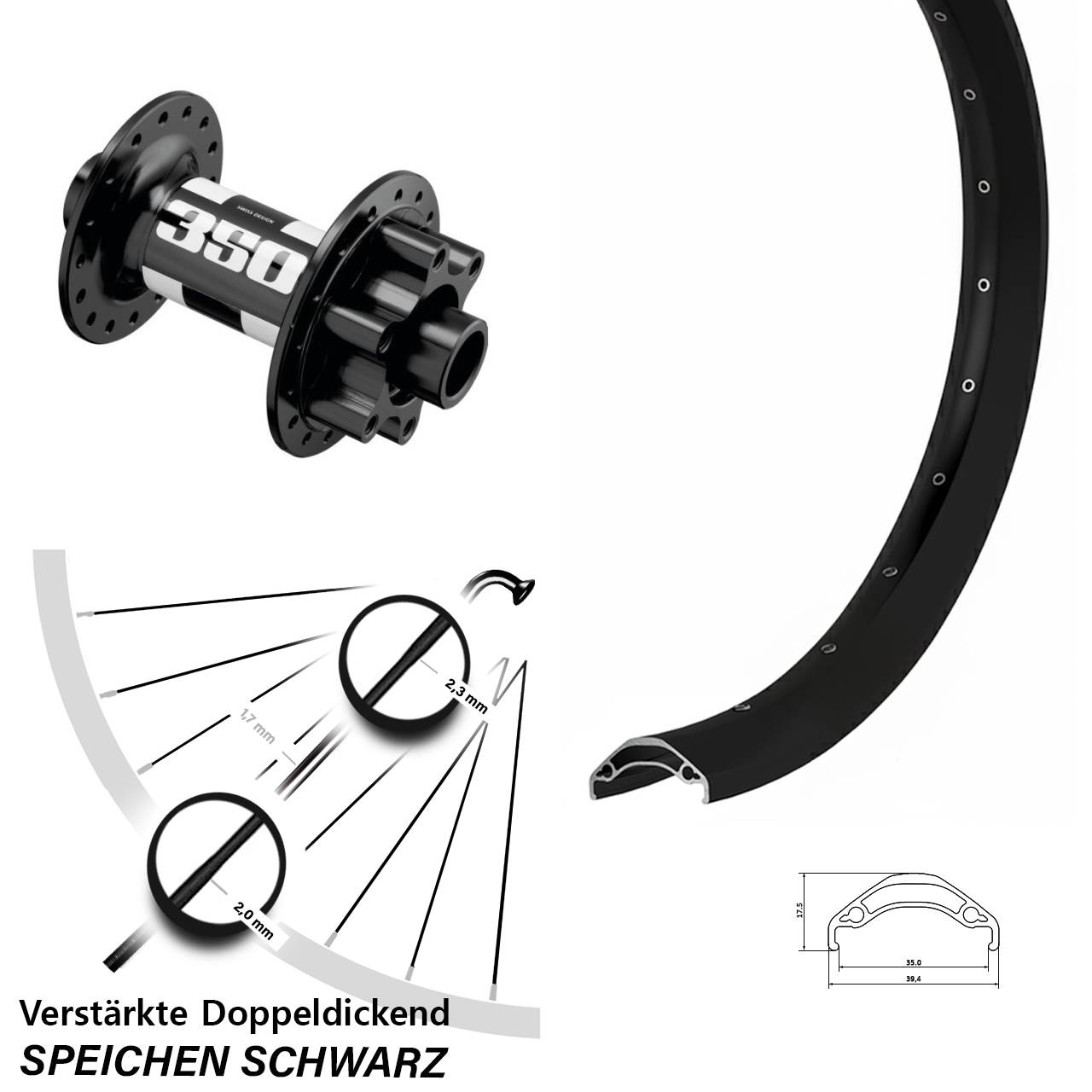 29 Zoll Ryde Disc 35 DT Swiss 350 6-Loch Vorderrad 15x110 Boost
