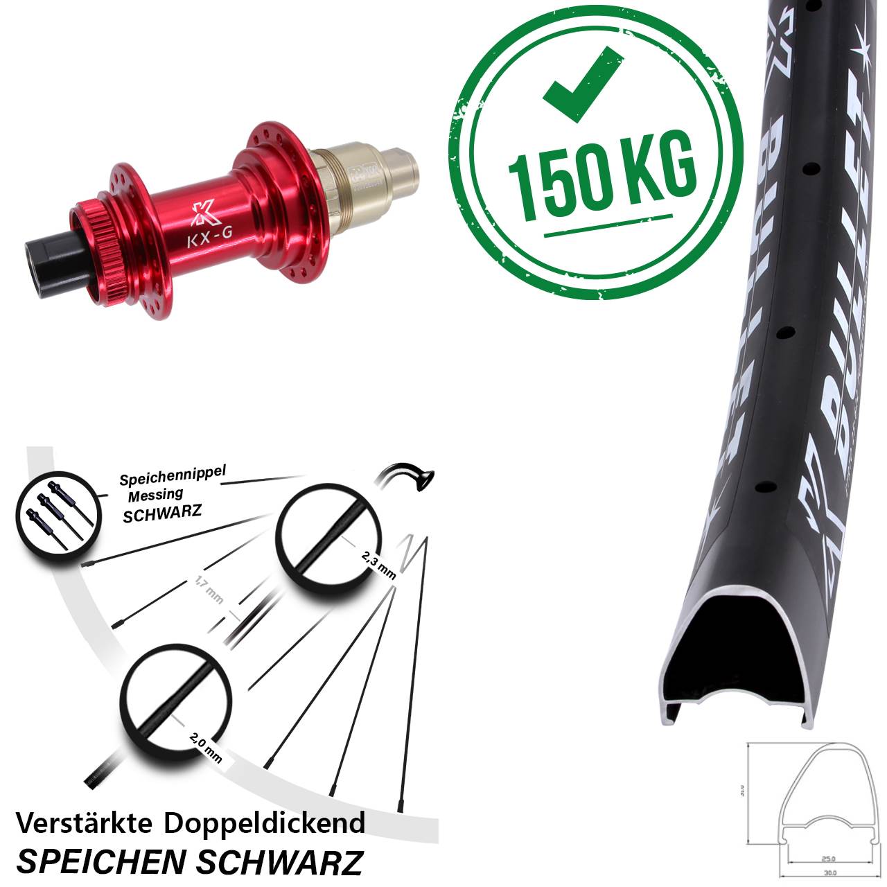 Centerlock Hinterrad 12x142 29 Zoll KX-G Bullet OS rot XDR 11-12 fach