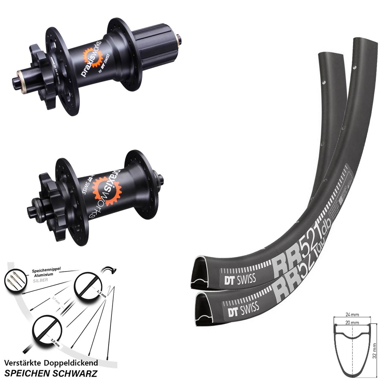 28 Zoll DT Swiss RR521 350 Disc Laufradsatz für Schnellspanner 8-11 fach