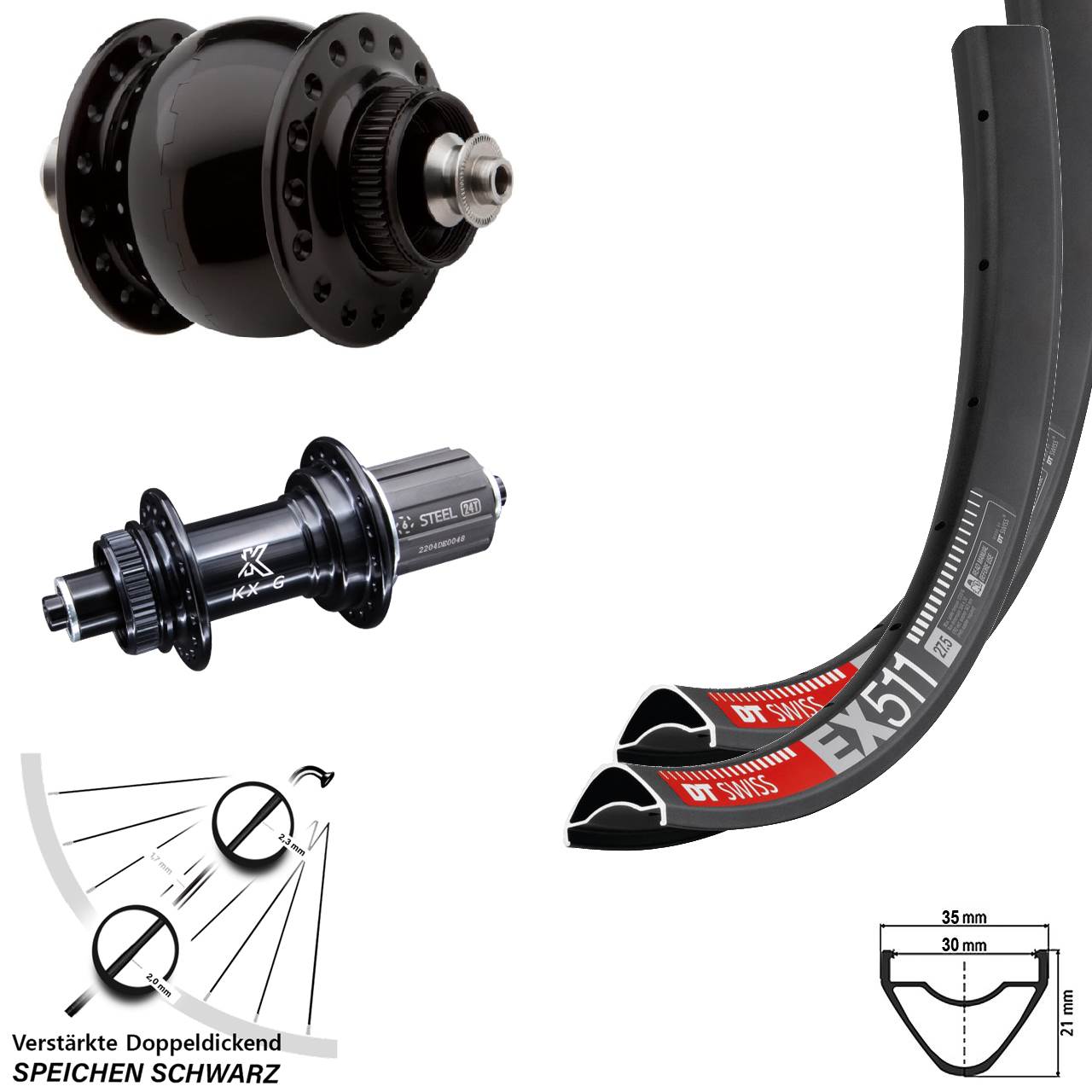 Laufradsatz 29 Zoll DT Swiss EX511 KX-GS SON delux 8-12 fach HG Centerlock QR