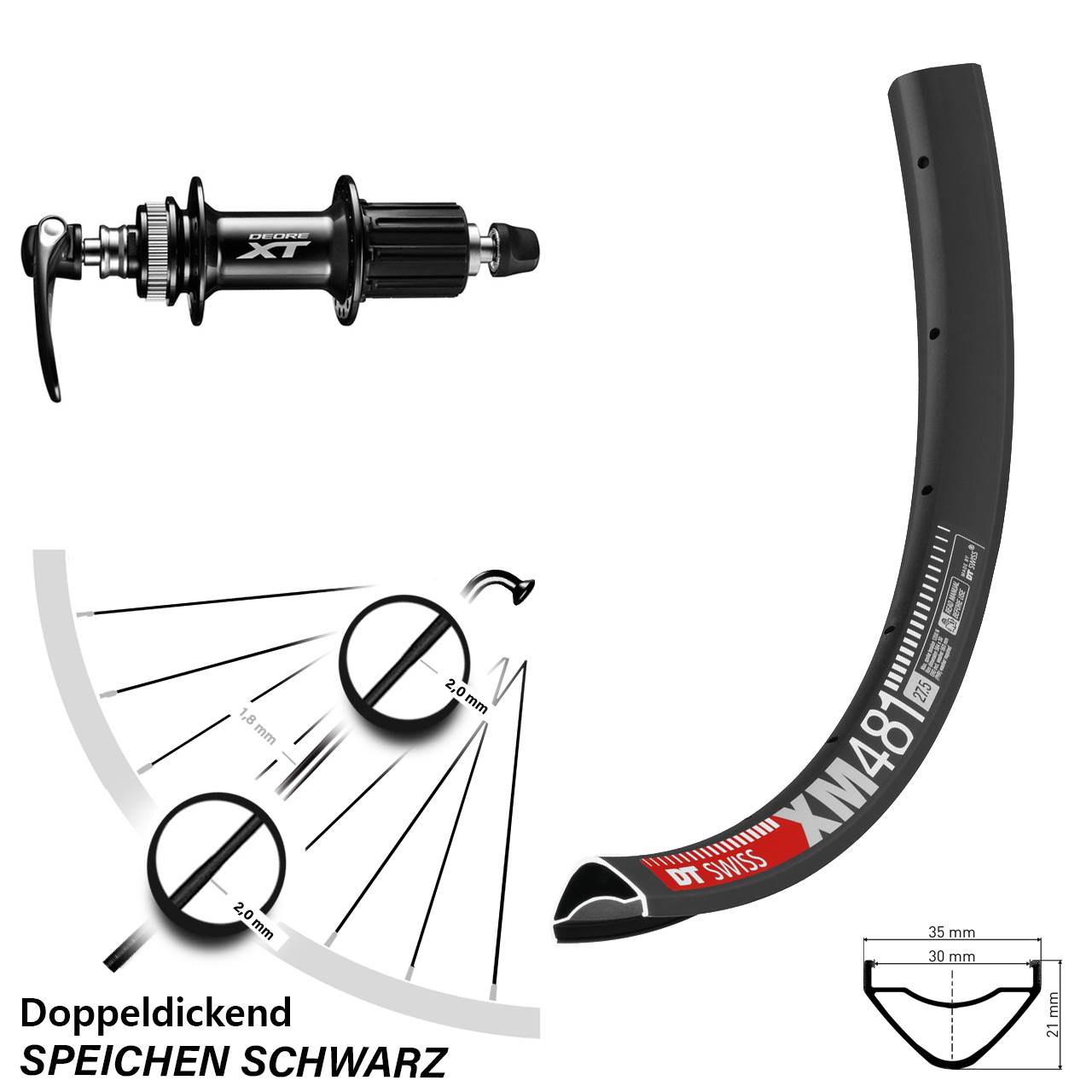 Hinterrad Centerlock QR 27,5 Zoll DT Swiss XM481 Shimano FH-M8000 8-11 fach