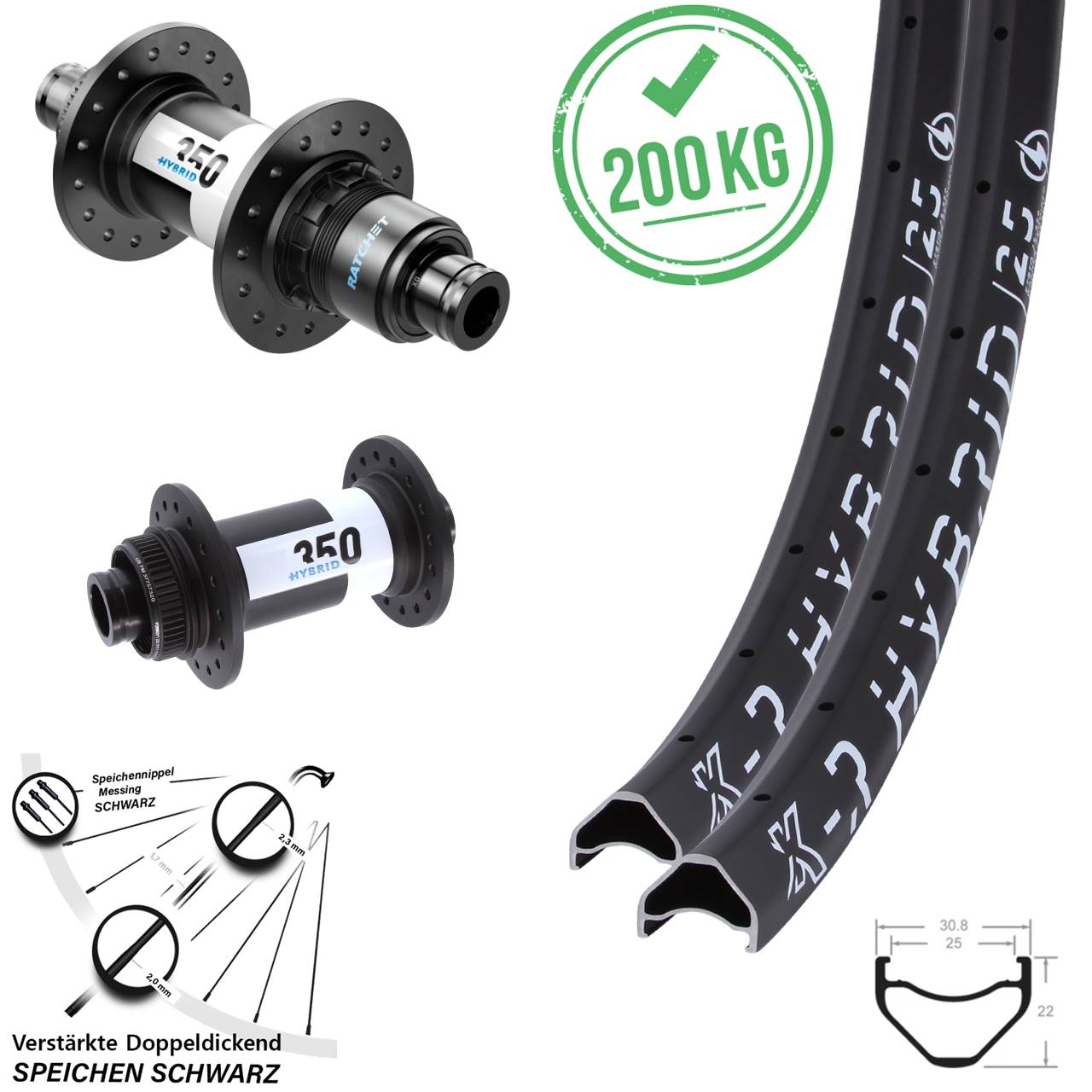 KX-R Hybrid 25 DT Swiss 350 Hybrid 26 Zoll Laufradsatz Disc Boost SRAM XD